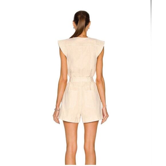Ulla Johnson Briar Beige Cotton Snap Button Front Belted Sleeveless Romper - Picture 3 of 11
